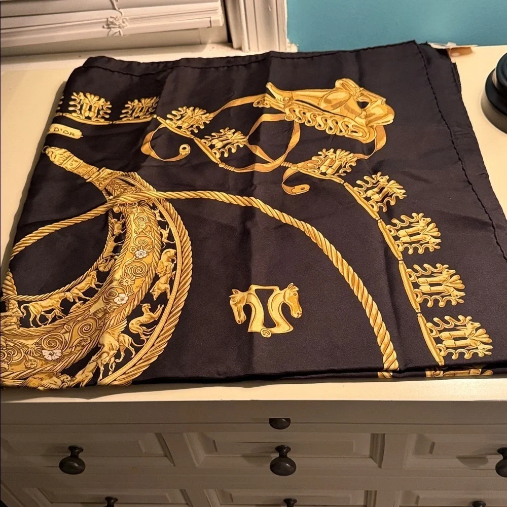 Vintage Hermes Les Cavaliers D'or by Rybal Hermes Cashmere Silk Scarf